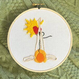 Women on the Beach Boho Line Art - Finished Completed Embroidery Hoop Art